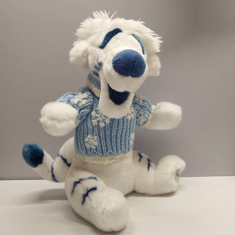 Disney Store Exclusive White Tigger Plush Blue Sweater Winter Stuffed Animal 12"